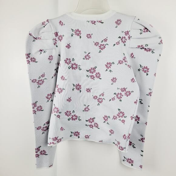 Kiss the Stars Puff Shoulder Crochet Crop Top S Cream Pink Floral Blouse - Picture 4 of 8